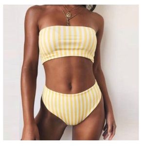 Yellow stripped bathing suit